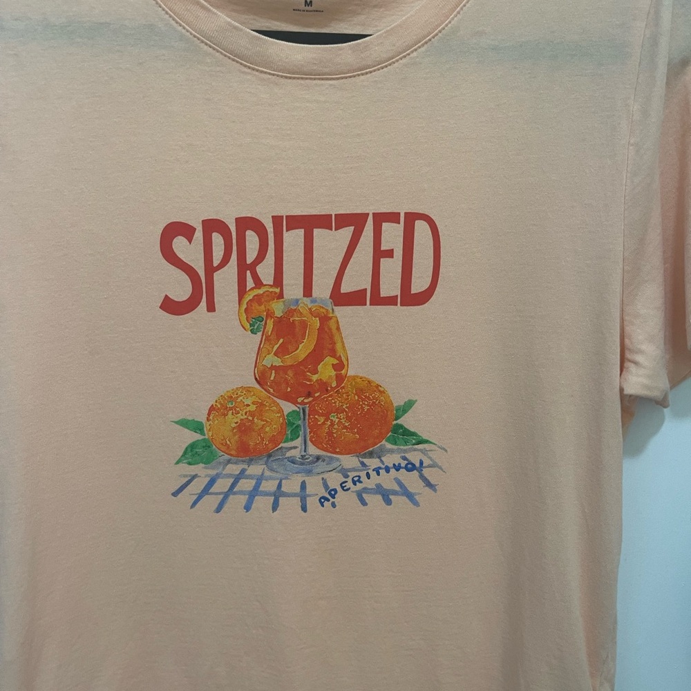 J.Crew Peach Graphic “Spritzed” Short Sleeve Tee Shirt , Orange Design - size M - Picture 4 of 12